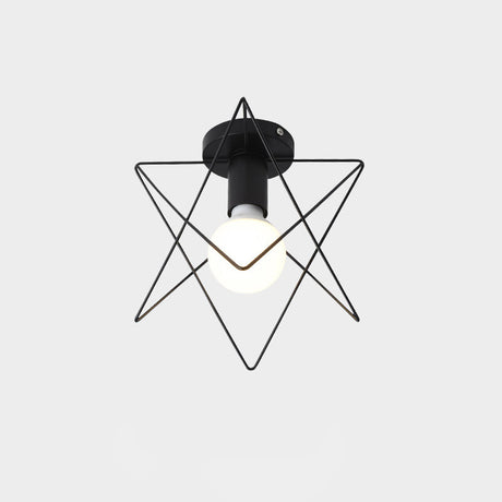 Industrial Metal Flush Ceiling Light Fixture - Cage Style Small Aisle 1 Head Black Flushmount