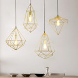 Loft Style Iron Wire Cage Pendant Lamp - Dining Room Suspension Light Fixture Gold / Geometric