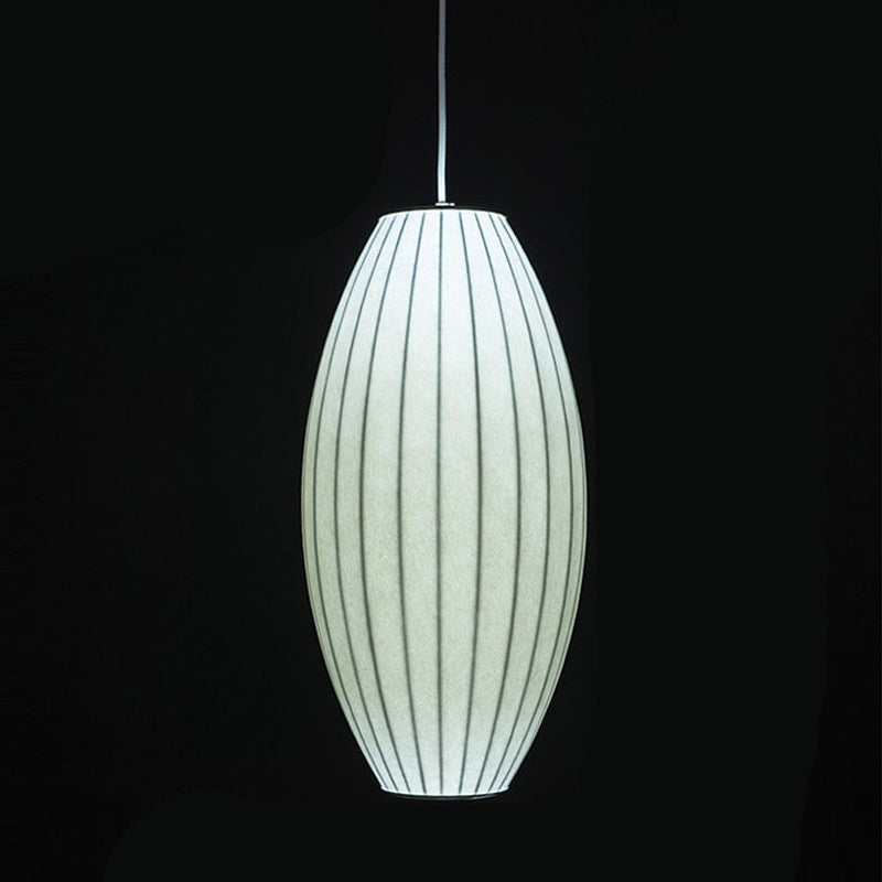 Japanese Style White Lantern Pendant - Single Silk Hanging Lamp Fixture / 10