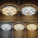 Modern White Led Crystal Flower Ceiling Light For Living Room With Flush Mount Design / 19.5