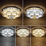 Modern White Led Crystal Flower Ceiling Light For Living Room With Flush Mount Design / 23.5