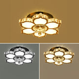 Modern White Led Crystal Flower Ceiling Light For Living Room With Flush Mount Design / 18