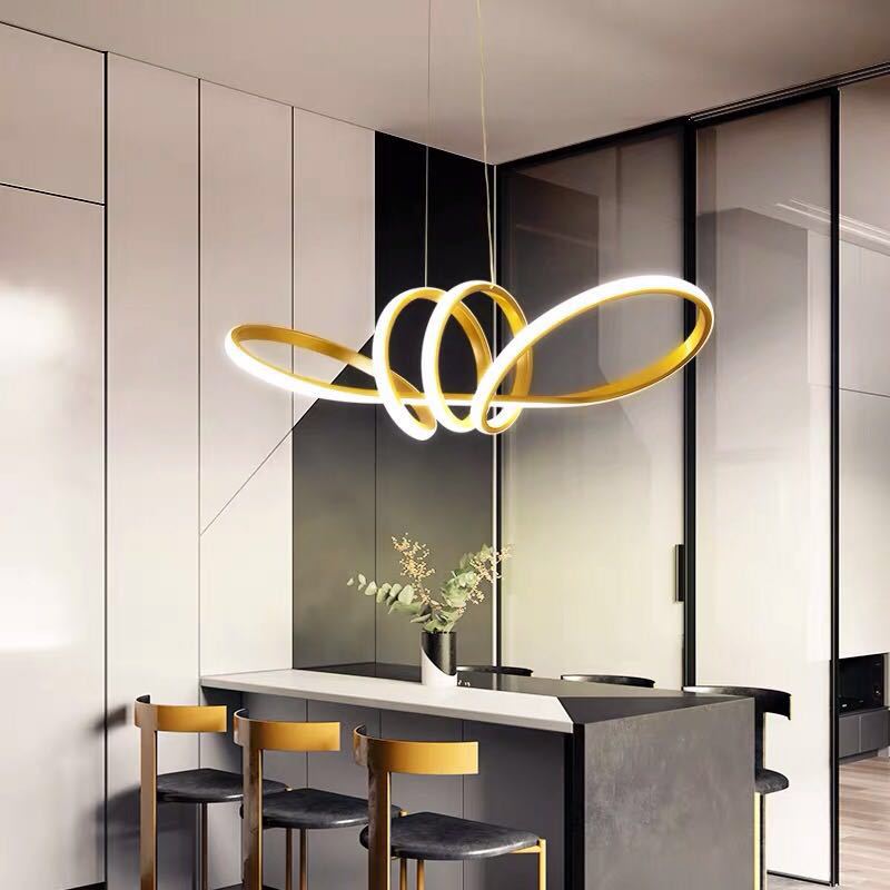 Gold Led Twist Chandelier Pendant For Artistic Dining Room Lighting / White