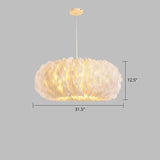 White Donut Pendant Feather Bedroom Ceiling Chandelier - Simple Stylish Lamp