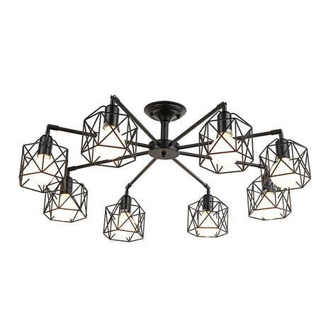 Vintage Hexagon Cage Ceiling Light For Living Room - Metal Wire Black Chandelier