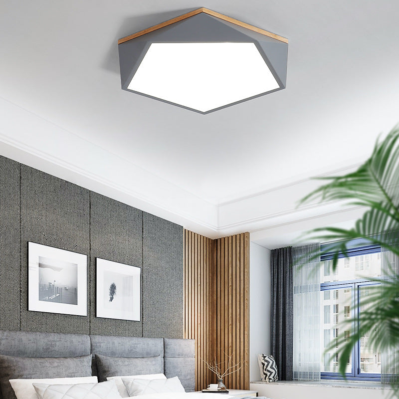 Minimalist Metal Pentagon Flush Mount Led Ceiling Light Grey / 16’ White