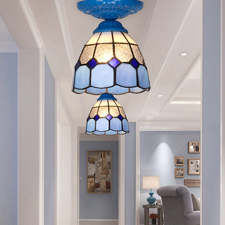 Vintage Handcrafted Stained Glass Ceiling Light With Single Flower Design For Aisle