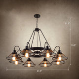 Industrial Black Conical Mesh Chandelier: Stylish Suspended Lighting For Restaurants