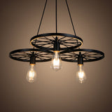 Industrial Metal Hanging Chandelier Light Fixture For Living Room - Black Wheel Design 3 /