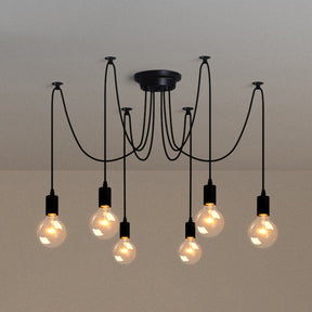 Metallic Swag Pendant Chandelier With Exposed Industrial Bulbs For Living Room In Black 6 / 47’