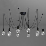 Metallic Swag Pendant Chandelier With Exposed Industrial Bulbs For Living Room In Black
