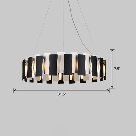 Modern Black & White Circular Chandelier Pendant Light - Creative Metal Design For Living Room