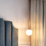 Gold Glass Ball Pendant Light - Minimalist Bedside Ceiling Lamp With Opal Blown And 1 Bulb