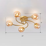 Modern Swirled Metal Semi Flush Ceiling Light With Glass Ball Shade