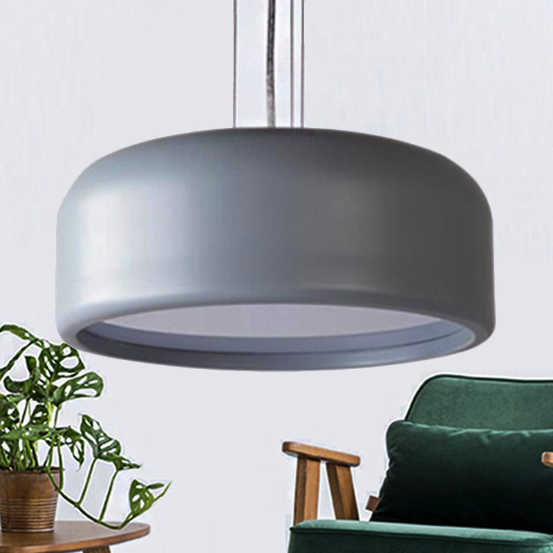 Modern Acrylic Drum Pendant Lamp 1 Light Grey/Coffee For Living Room Ceiling 14/19/23.5 Wide Grey /