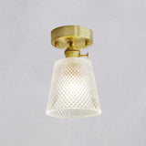 Minimalist Brass 1-Head Ceiling Light With Carved Glass Shade For Corridors