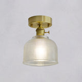Minimalist Brass 1-Head Ceiling Light With Carved Glass Shade For Corridors