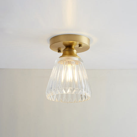 Brass Semi Flush Mount Ceiling Light For Aisle: Textured Glass 1-Light Industrial Style / Wine