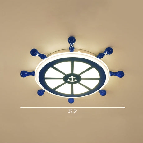 Rudder Kids Ceiling Lamp In Navy Blue - Creative Led Flush Mount Light