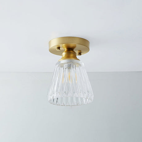 Single Brass Shaded Flushmount Bathroom Ceiling Light In Countryside Style / Wine Glass