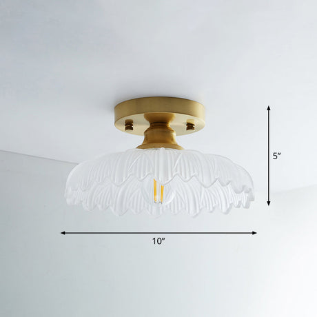 Single Brass Shaded Flushmount Bathroom Ceiling Light In Countryside Style