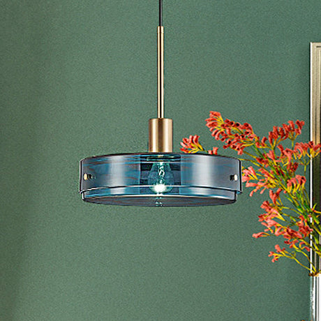 Modernist Green Glass Circular Suspension Pendant Light - Stylish Living Room Hanging Lamp