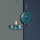 Modernist Green Glass Circular Suspension Pendant Light - Stylish Living Room Hanging Lamp