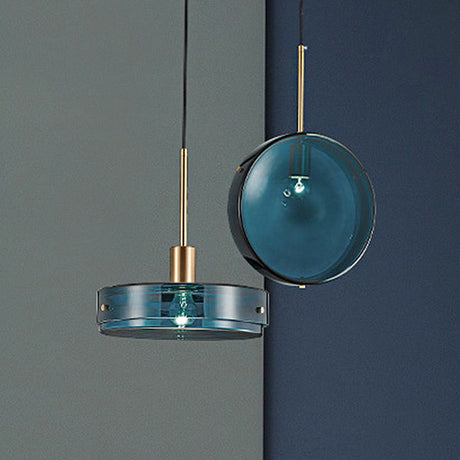 Modernist Green Glass Circular Suspension Pendant Light - Stylish Living Room Hanging Lamp