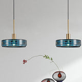 Modernist Green Glass Circular Suspension Pendant Light - Stylish Living Room Hanging Lamp