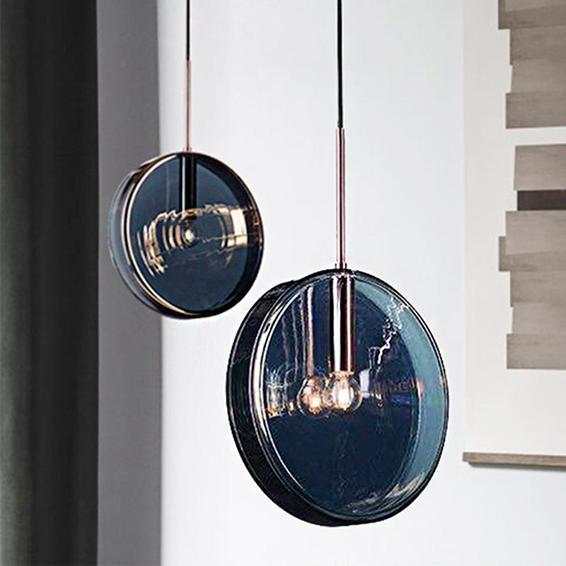 Modernist Green Glass Circular Suspension Pendant Light - Stylish Living Room Hanging Lamp