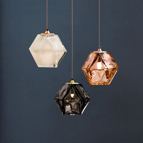 Modern Diamond Suspension Pendant Lamp With Textured White/Amber/Smoke Glass Led Hanging Light