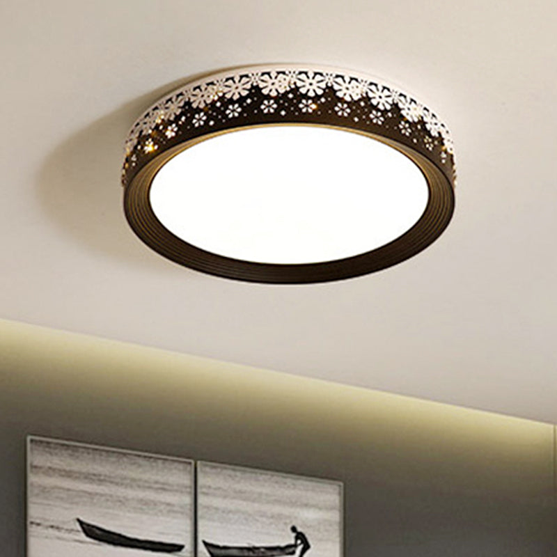 Modern Led Flush Mount Ceiling Light - Black Snowflake Pattern Acrylic Shade Warm/White 18/22/30 Dia