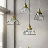 Modern Metal Cone Pendant Lighting - 1 Light Hanging Lamp With Wire-Cage Shade (9/13 Wide)