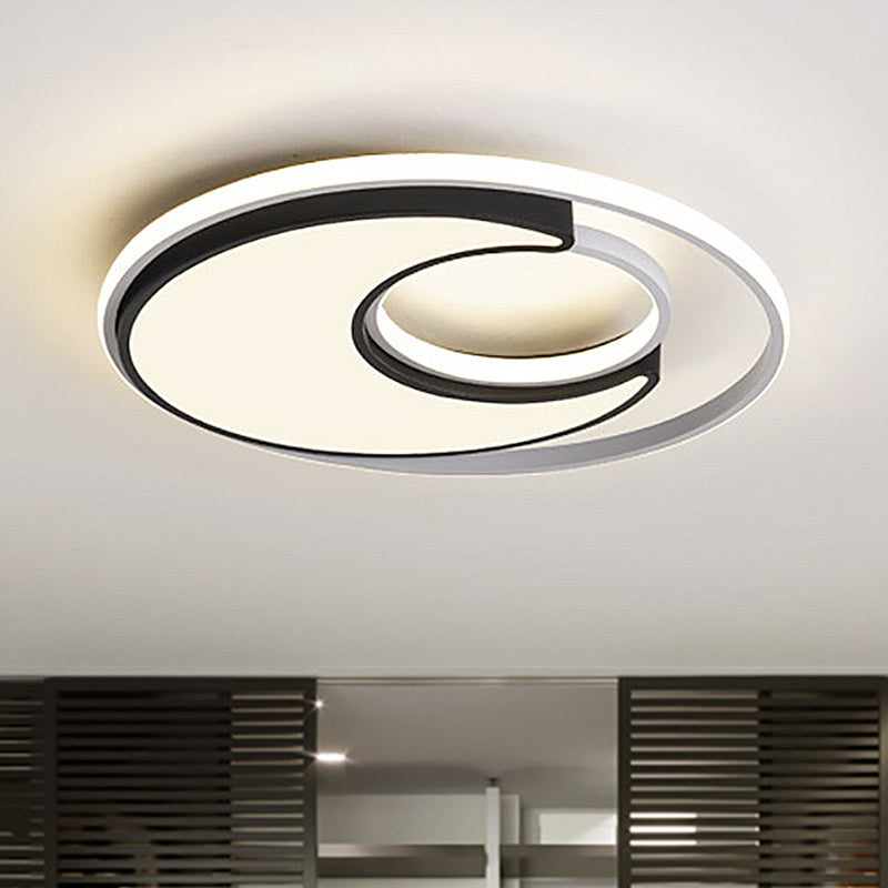 Modernist Black/White Metal Led Flush Mount Lighting - 19/22 Wide Fixture With Frosted Diffuser In