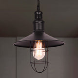 Conic Shade Suspension Light With Wire Guard - Nautical Black Pendant Lighting