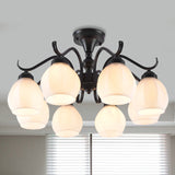 Traditional Semi Flush Ceiling Lamp In Black Bubble Shape White Glass 3/5/6 Lights - Ideal For