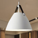 Modernist Conical Pendant Light 10.5/14 W 1-Bulb Metallic Suspension With Leather Strap Black/Blue
