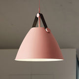 Modernist Conical Pendant Light 10.5/14 W 1-Bulb Metallic Suspension With Leather Strap Black/Blue