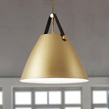 Modernist Conical Pendant Light 10.5/14 W 1-Bulb Metallic Suspension With Leather Strap Black/Blue