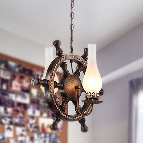 Industrial 2-Light Pendant Chandelier In Oil Rubbed Bronze With White Glass Bottle Shades
