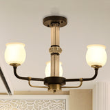 Black Glass Semi Flush Ceiling Light Fixture - Jar Shaped Traditional Design (3/6 Lights) For Living