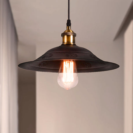 Vintage Style Black Metal Hanging Lamp With Bell Shade Pendant - Ideal For Living Room