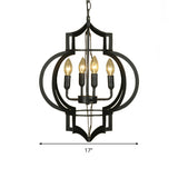 Vintage Style Wrought Iron Chandelier Light With Lantern Cage Shade - 4/6 Bulbs Medium Size Black