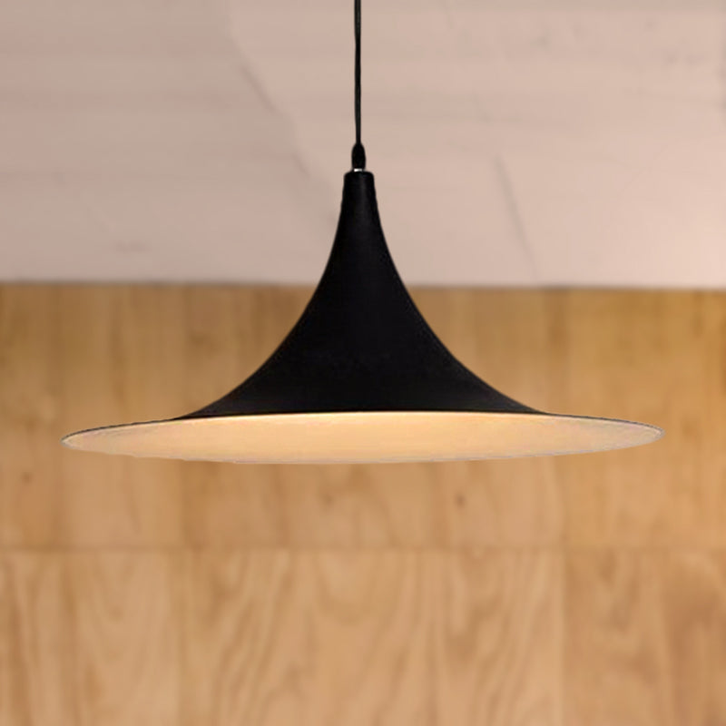 Contemporary Metallic Ceiling Light With Flared Shade - Bedroom Pendant Lighting In White/Black