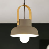 Retro Barn Pendant Lamp - 1-Light Metal Hanging Ceiling Light With Leather Strap In White/Grey/Black