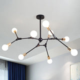 Retro Style Black Branch Suspension Light With 6 Or 8 Metallic Lights - Bedroom Chandelier Lamp