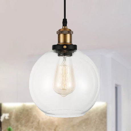 Industrial Brass Pendant Light: Clear Glass Globe Suspension Lamp With Adjustable Cord