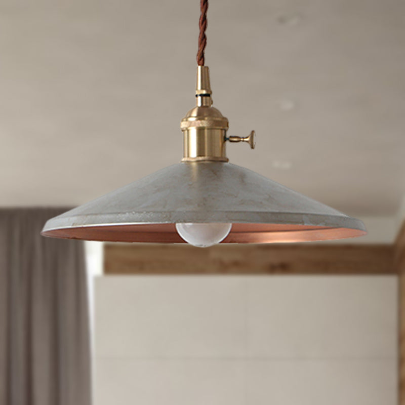 Rustic Saucer Shade Pendant Light With Adjustable Cord In Silver/Red/Blue Silver