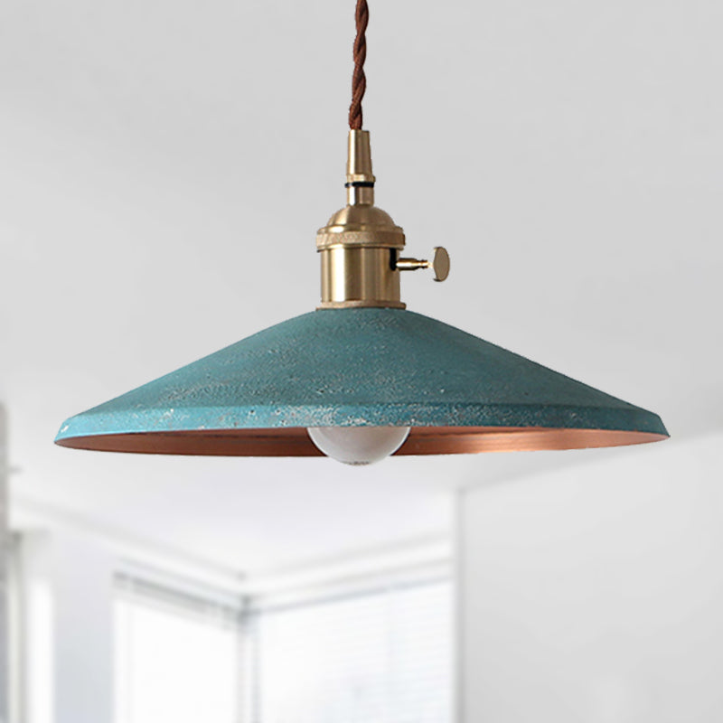 Rustic Saucer Shade Pendant Light With Adjustable Cord In Silver/Red/Blue Blue