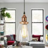 Aged Copper Pendant Light - Vintage Clear Glass With Tapered Design Perfect For Dining Room